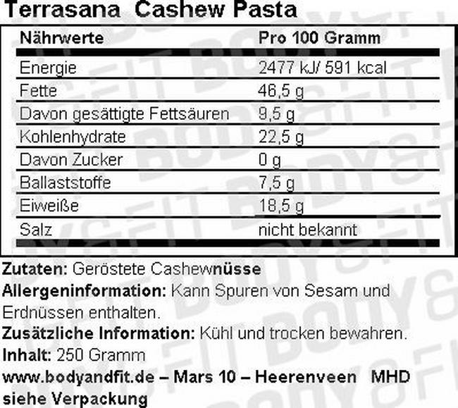 Cashewbutter Nutritional Information 1